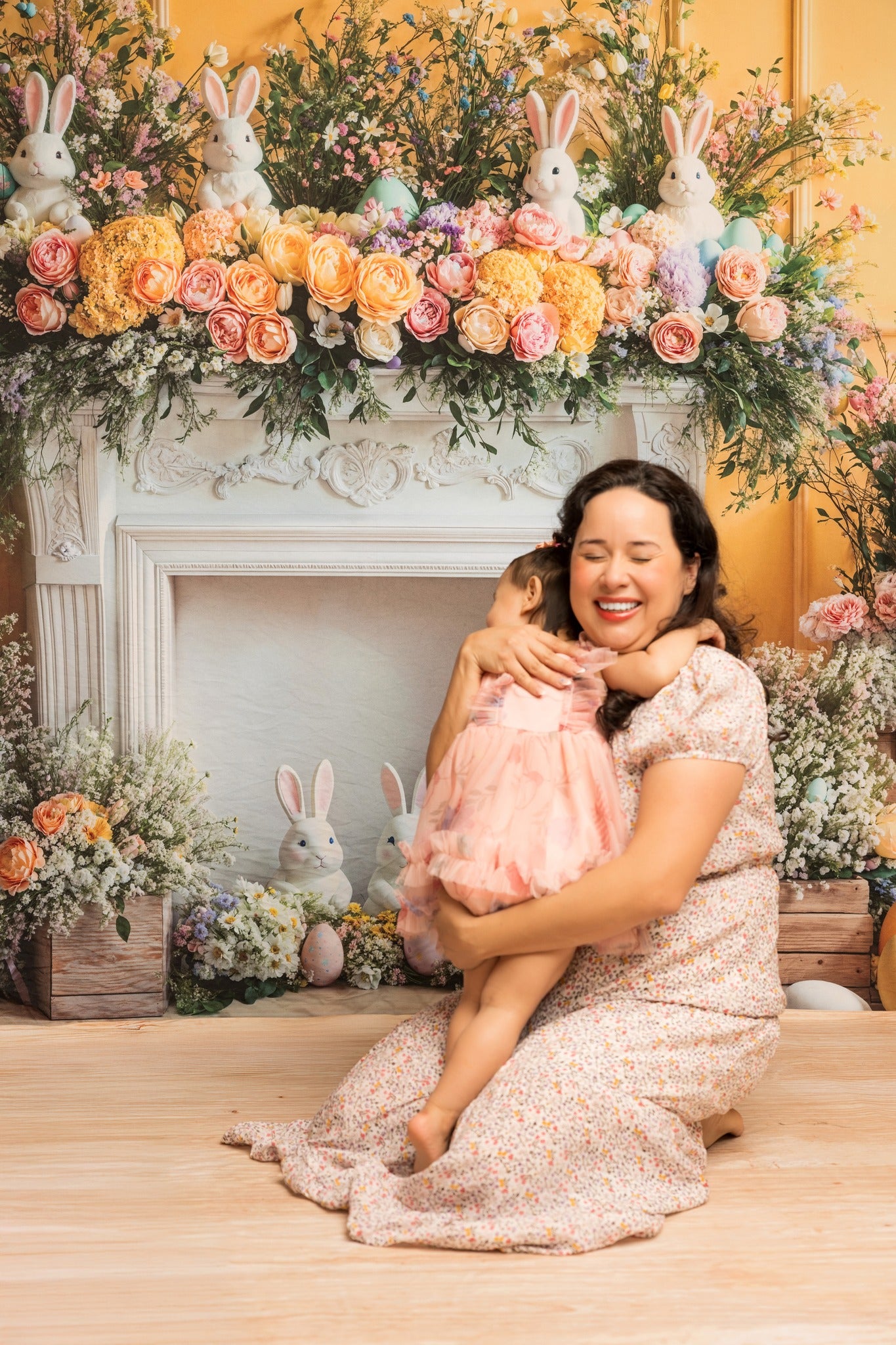 Kate Pâques Lapin Fleur Cheminée Mur Jaune Toile de fond conçue par Emetselch - Kate Backdrop FR