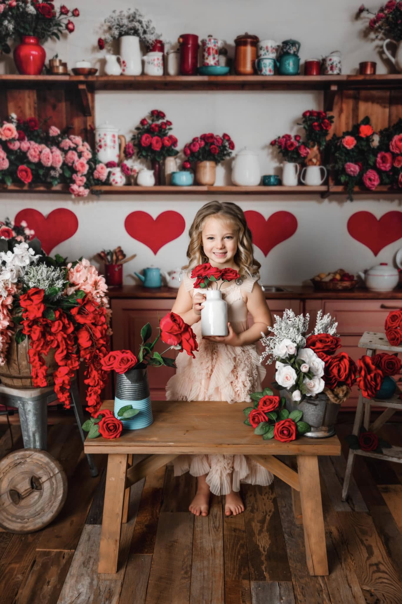 Kate Saint Valentin Cuisine Fleurs Rouge Cœur Toile de fond conçue par Emetselch - Kate Backdrop FR