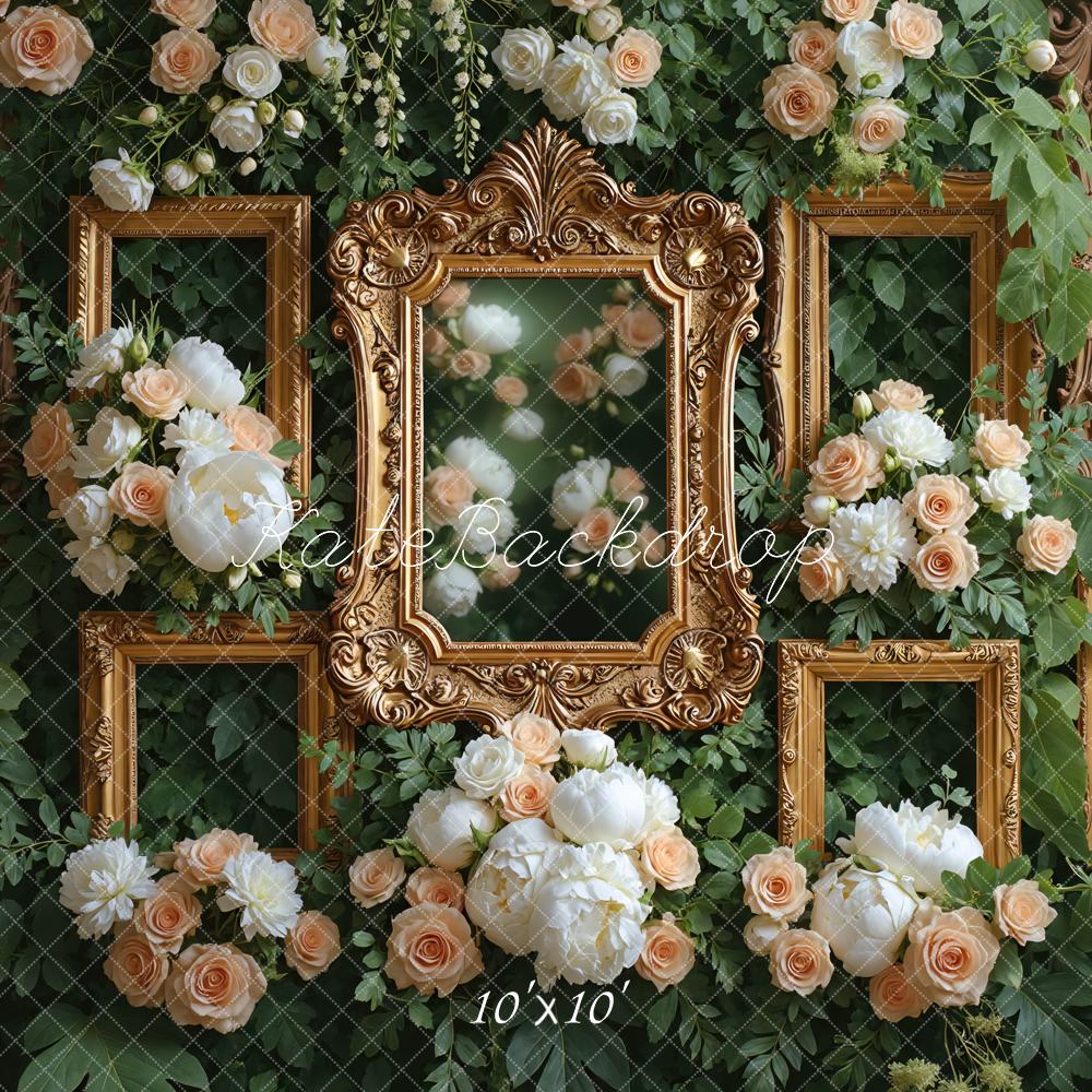 Kate Cadres Dorés Fleurs Vert Toile de fond conçue par Mini MakeBelieve
