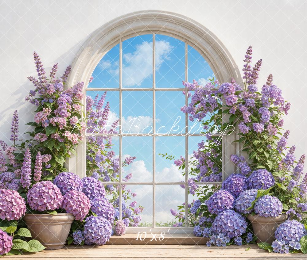 Kate Fenêtre Fleurs Violettes Arche Toile de fond en Laine conçue par Emetselch - Kate Backdrop FR
