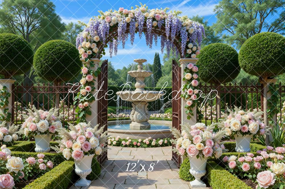 Kate Mariage Arche Fleurs Fontaine Jardin Toile de fond conçue par Mini MakeBelieve - Kate Backdrop FR