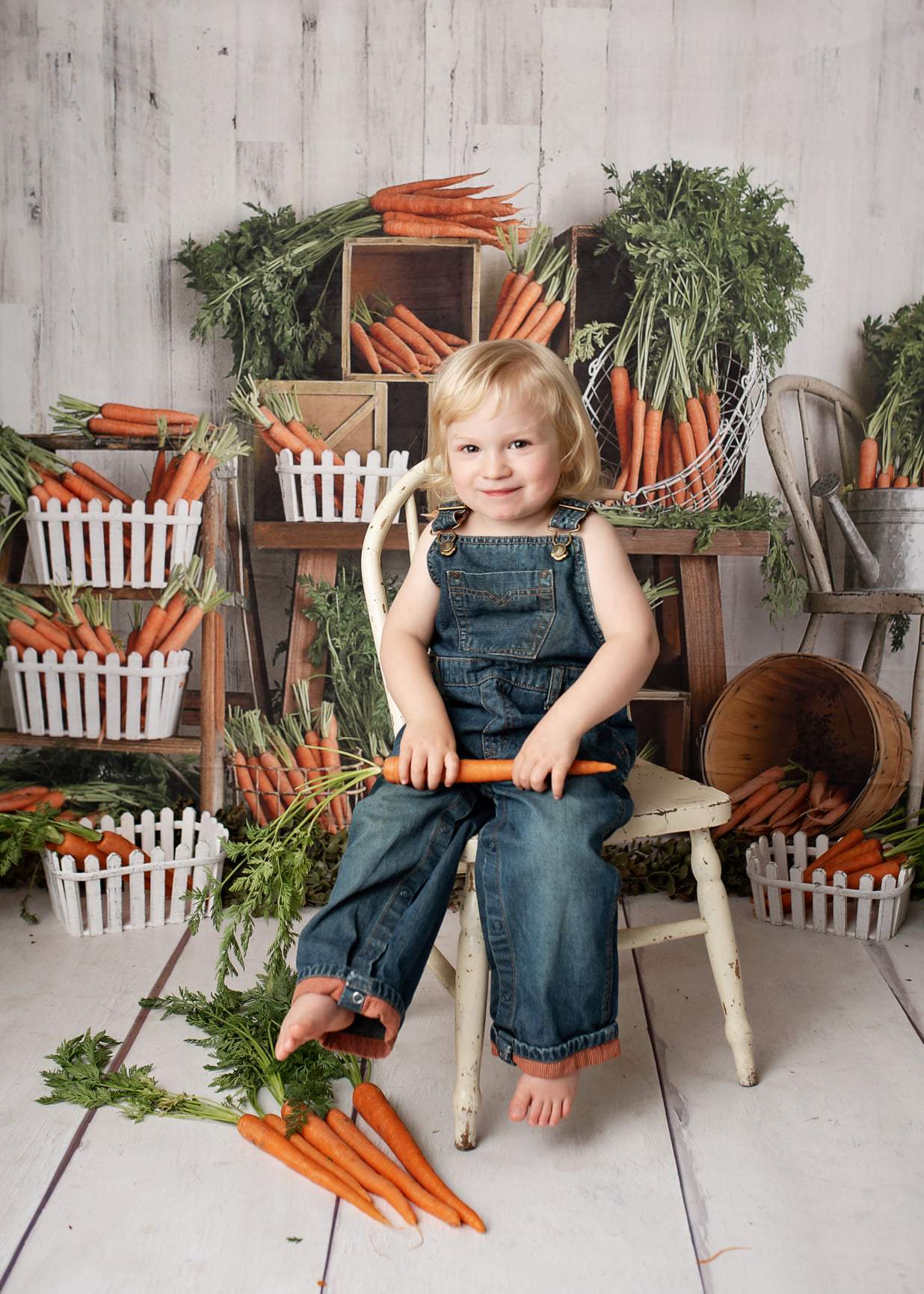 Kate Printemps Pâques Carottes Bois Enfant Toile de fond conçue par Mandy Ringe - Kate Backdrop FR
