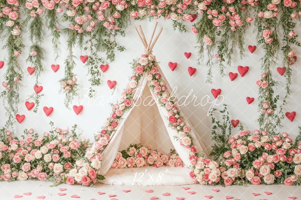 Kate Saint Valentin Tente Fleurs Cœurs Toile de fond conçue par Emetselch