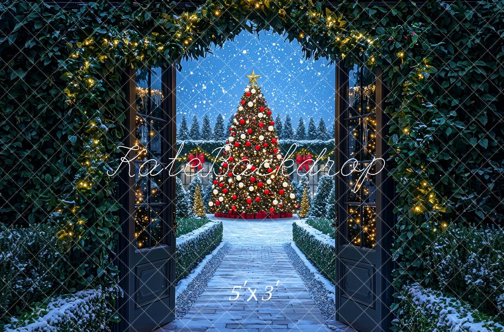 Kate Sapin de Noël Lumières Porte Neige Toile de fond conçue par Mini MakeBelieve - Kate Backdrop FR