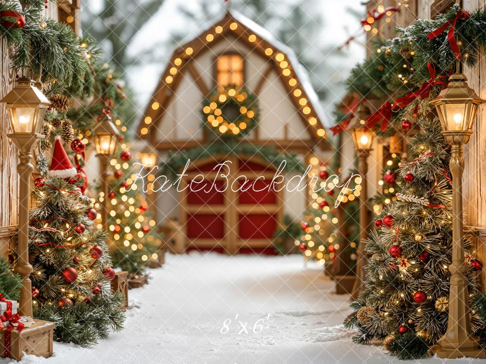 Kate Noël Village Neige Lampadaires Toile de fond conçue par Emetselch - Kate Backdrop FR