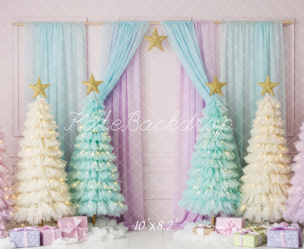 Kate Noël Sapins Étoiles Cadeaux Pastel Toile de fond conçue par Patty Roberts