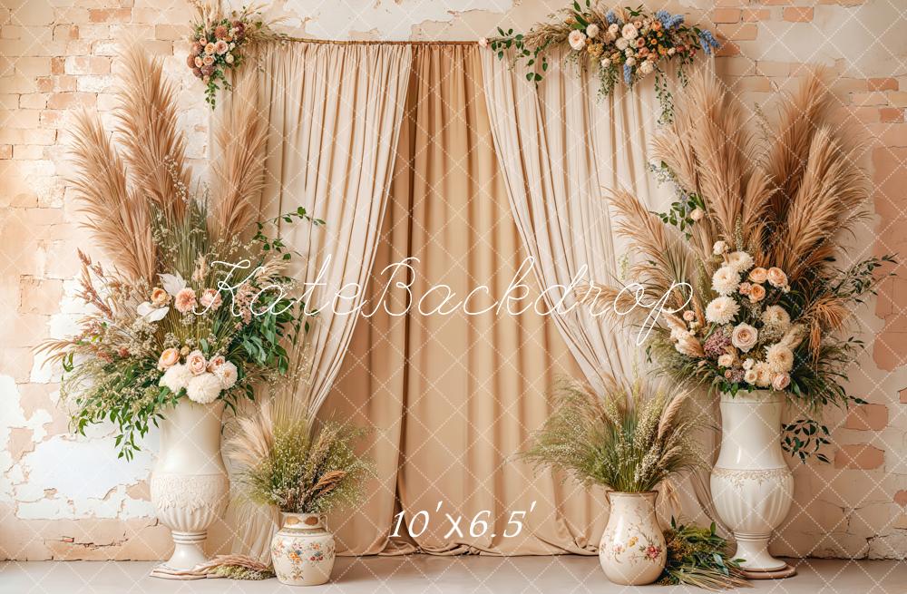 Kate Bohème Beige Fleurs Rideaux Toile de fond conçue par Emetselch
