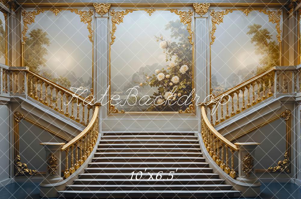 Kate Escalier Ornement Doré Fleurs Toile de fond conçue par Mini MakeBelieve