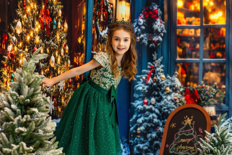 Kate Noël Vert Nœud Robe pour Enfants - Kate Backdrop FR