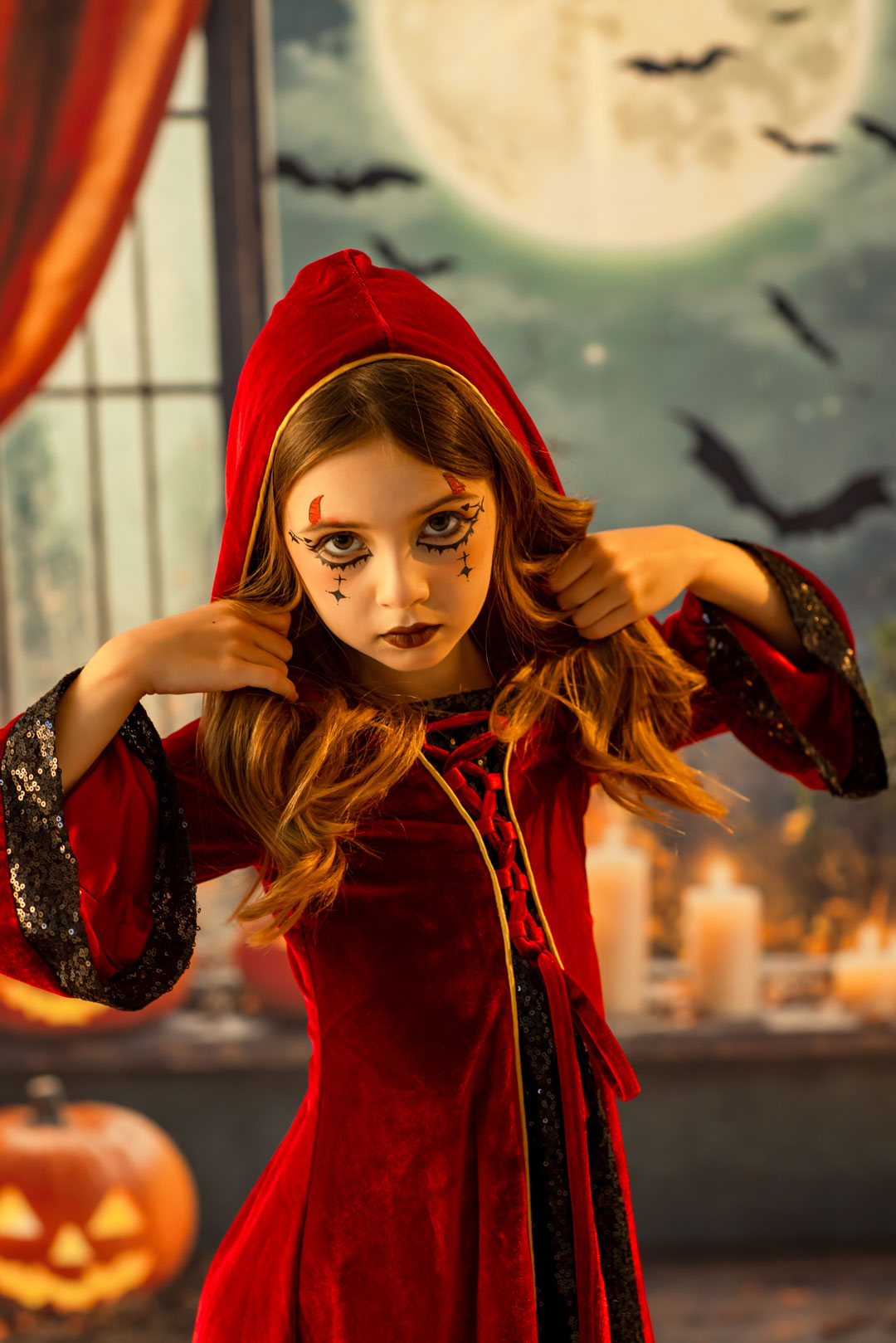 Kate Halloween Rouge Velours Sorcière Robe pour Enfants - Kate Backdrop FR