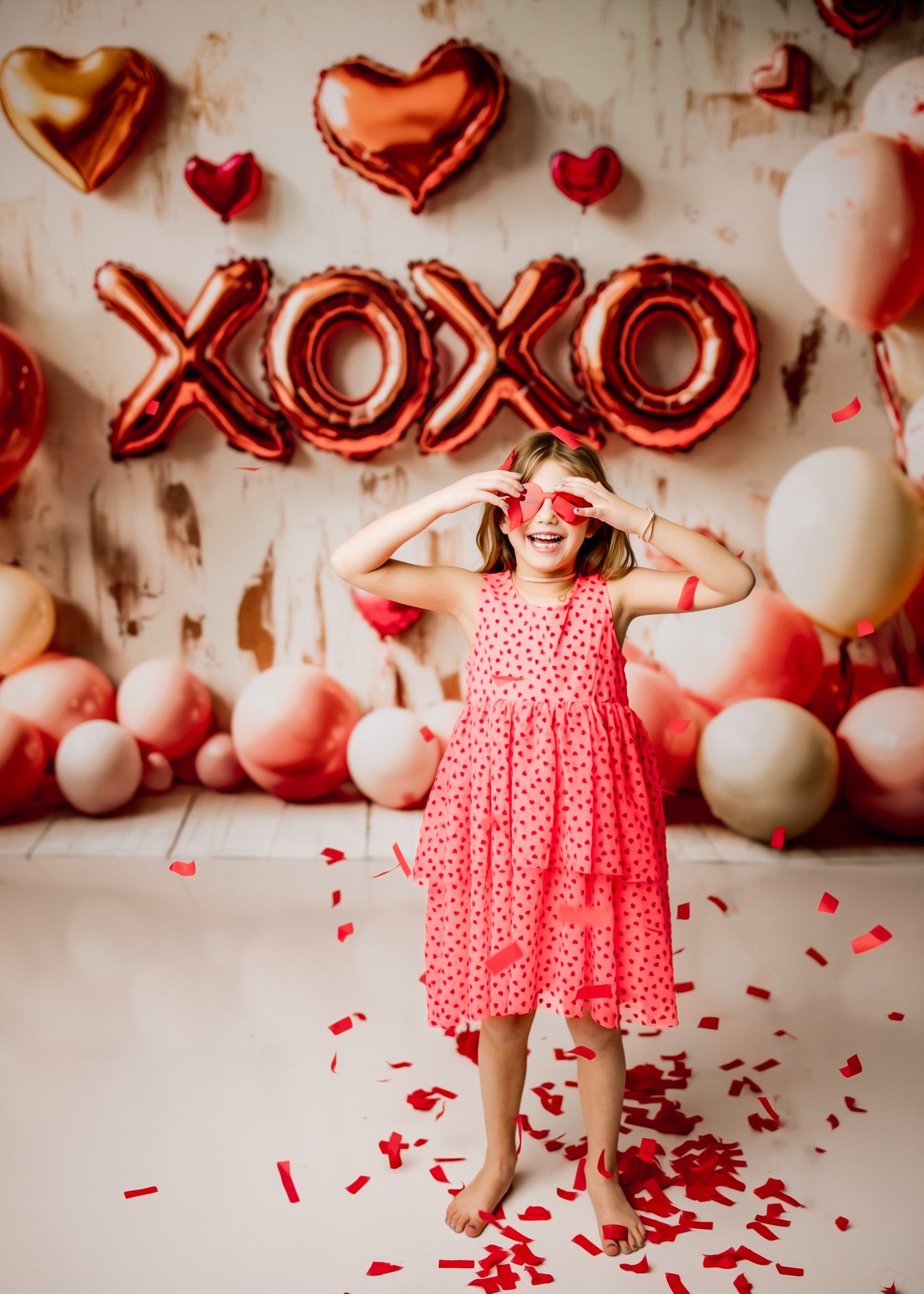 Kate Saint-Valentin XOXO Ballons Rouge Toile de fond conçue par Patty Roberts - Kate Backdrop FR