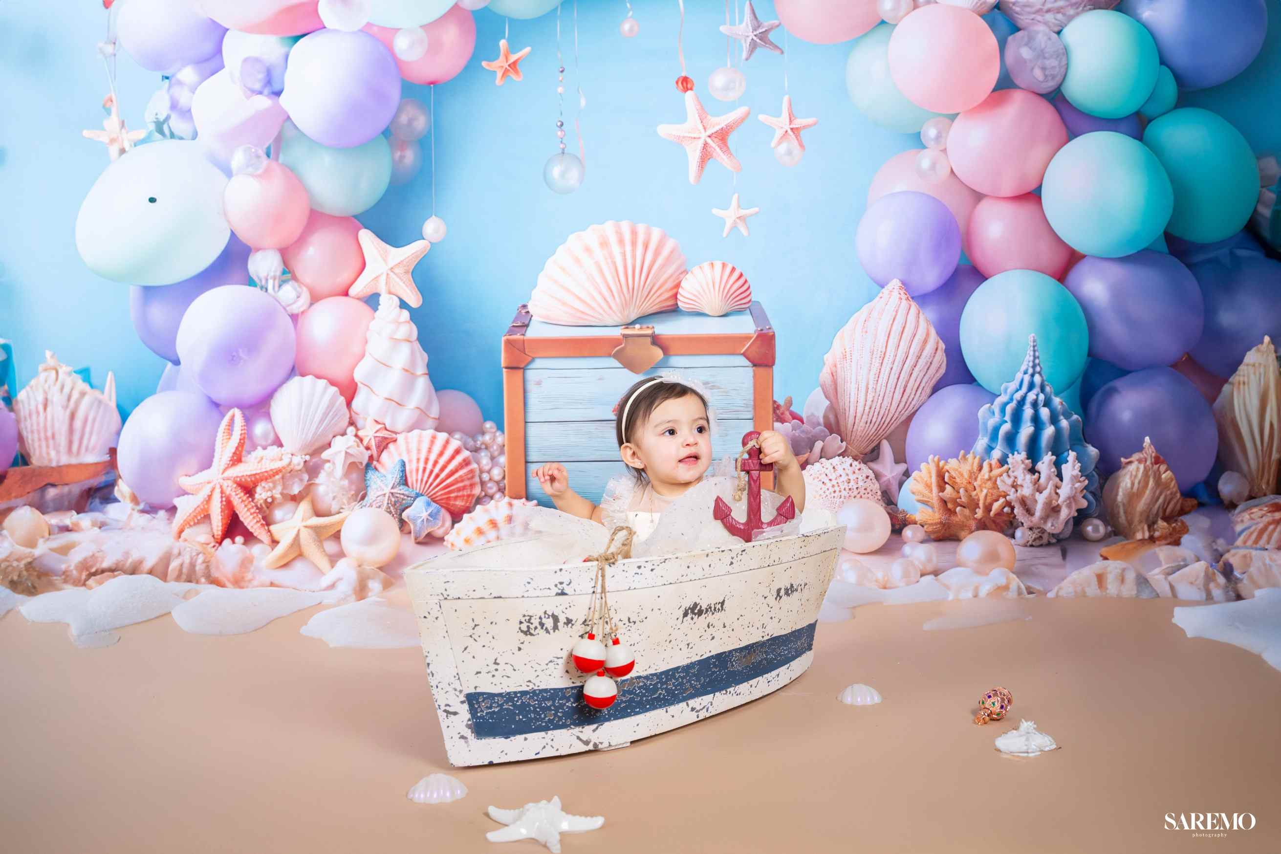 Kate Cake smash Mer Coloré Ballons Coquille Toile de fond conçue par Emetselch - Kate Backdrop FR