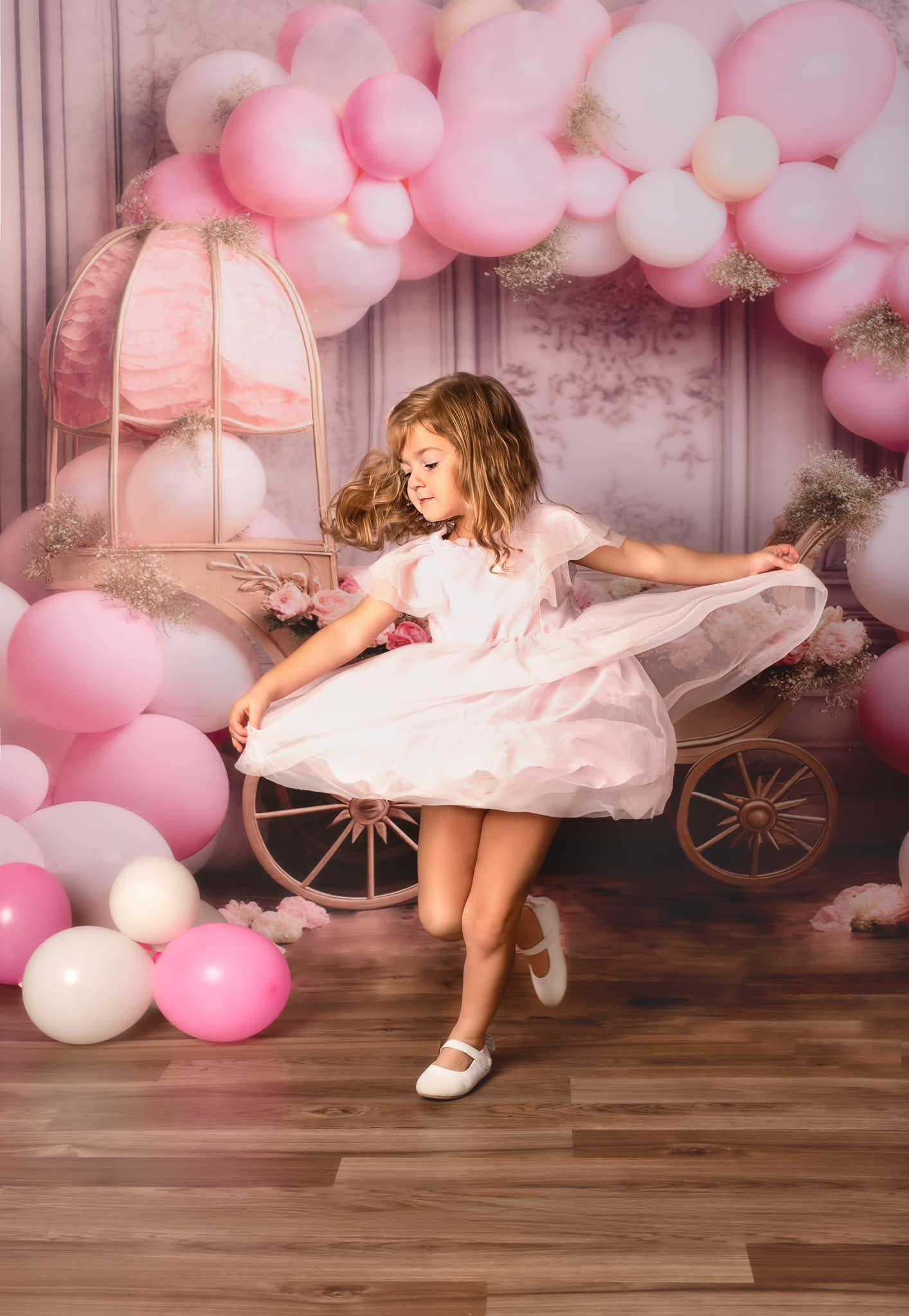 Kate Printemps Rose Ballon Chariot floral Toile de fond conçue par Emetselch - Kate Backdrop FR