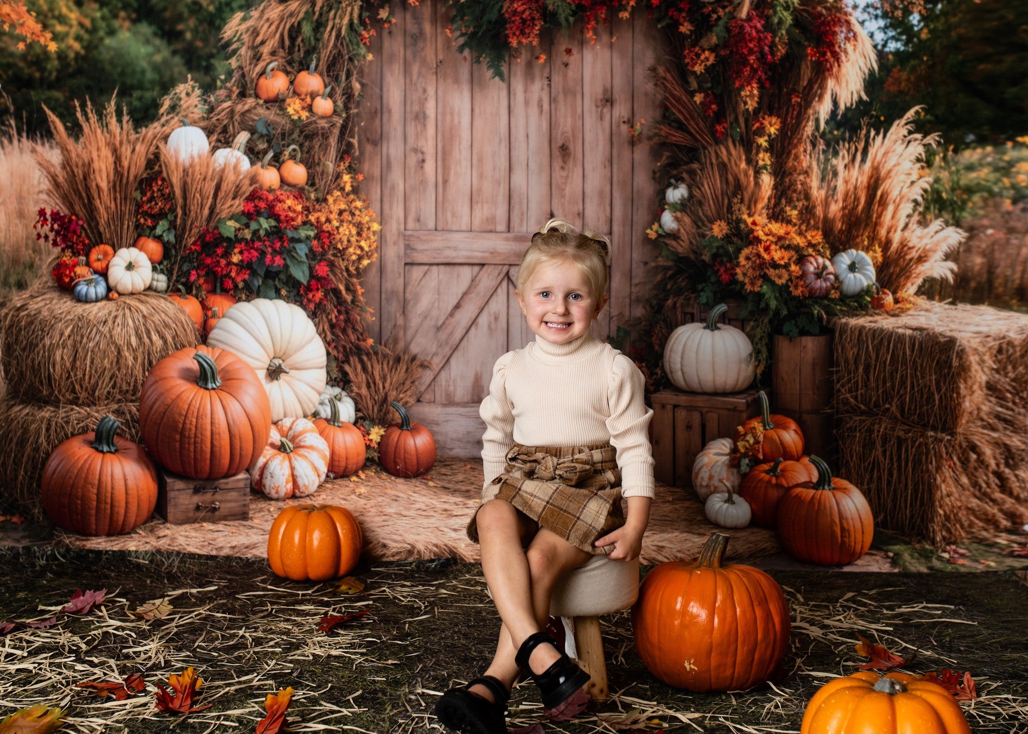 Kate Automne Citrouilles Fleurs Foin Toile de fond conçue par Emetselch - Kate Backdrop FR