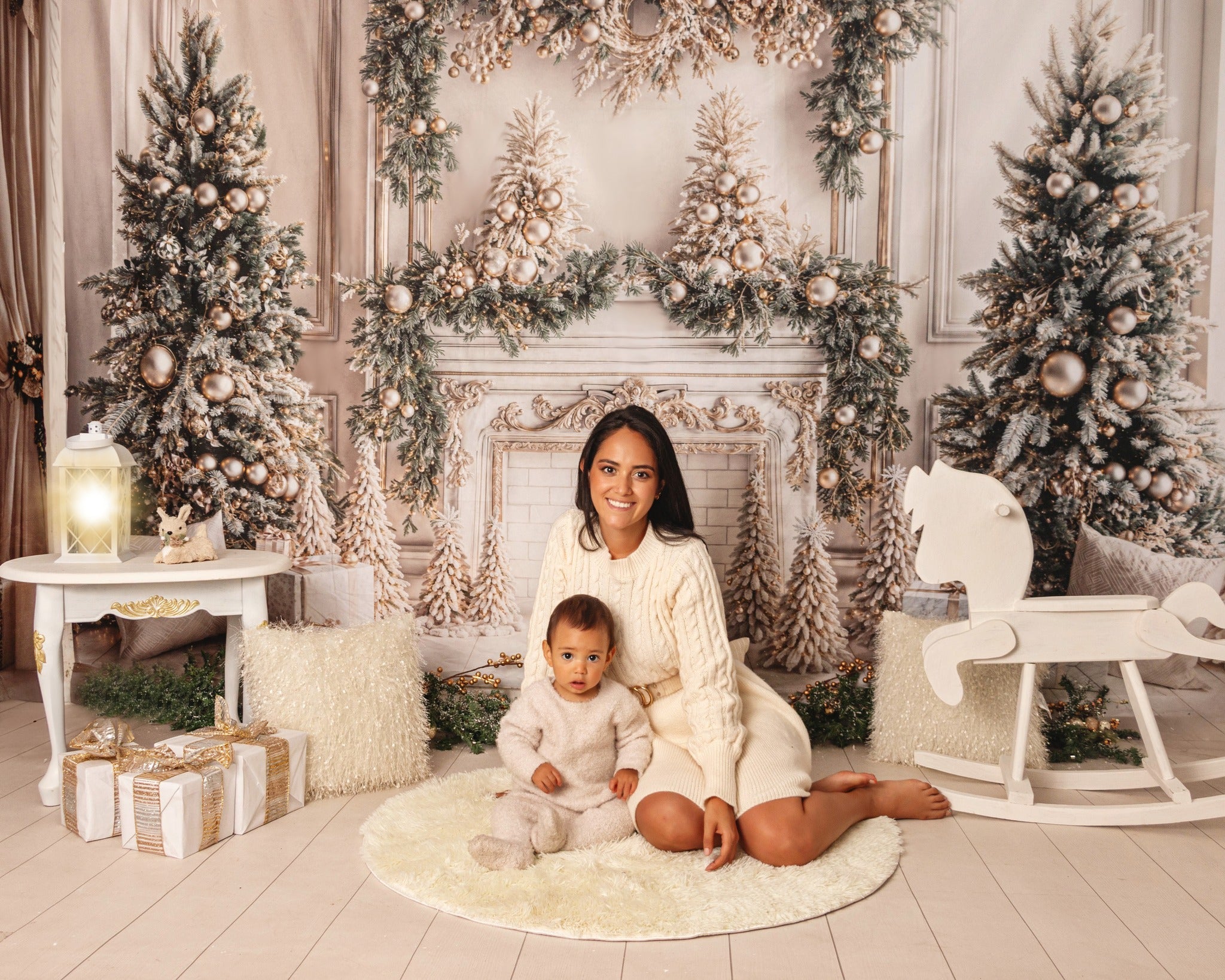 Kate Sapin de Noël Blanc Cheminée en briques Toile de fond conçue par Emetselch - Kate Backdrop FR