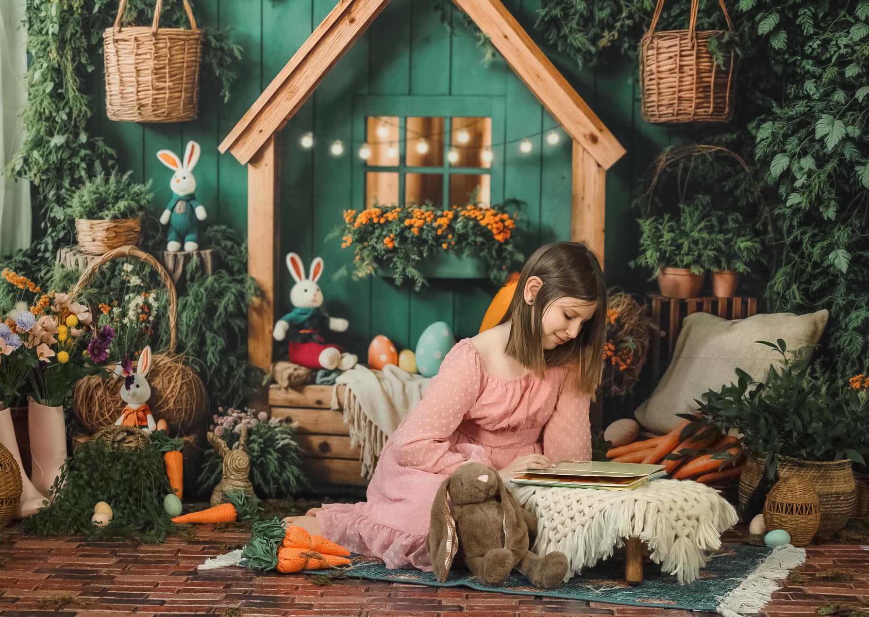 Kate Pâques Lapin Maison Jardin Vert Toile de fond conçue par Emetselch - Kate Backdrop FR