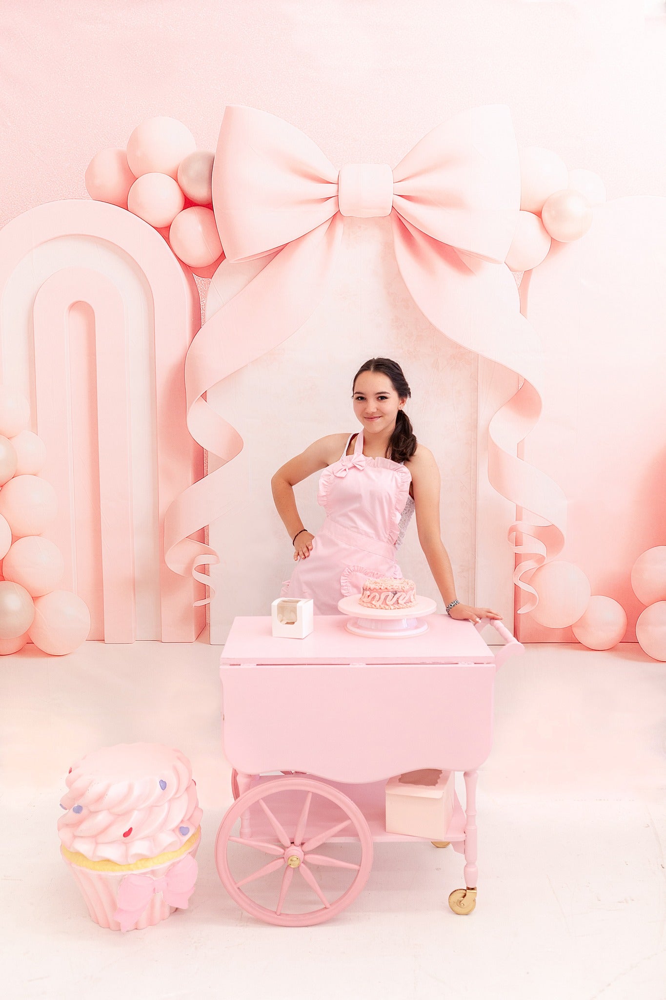 Kate Anniversaire Nœud Rose Ballon Arche Toile de fond conçu par Ashley Paul - Kate Backdrop FR