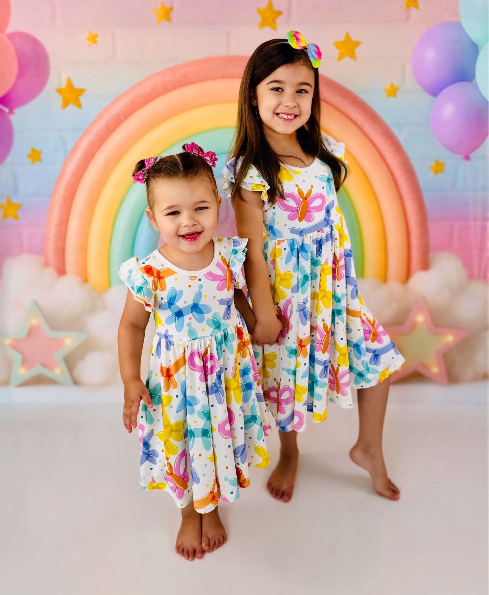 Kate Anniversaire Arc-en-ciel Nuage Ballons Toile de fond conçu par Ashley Paul - Kate Backdrop FR