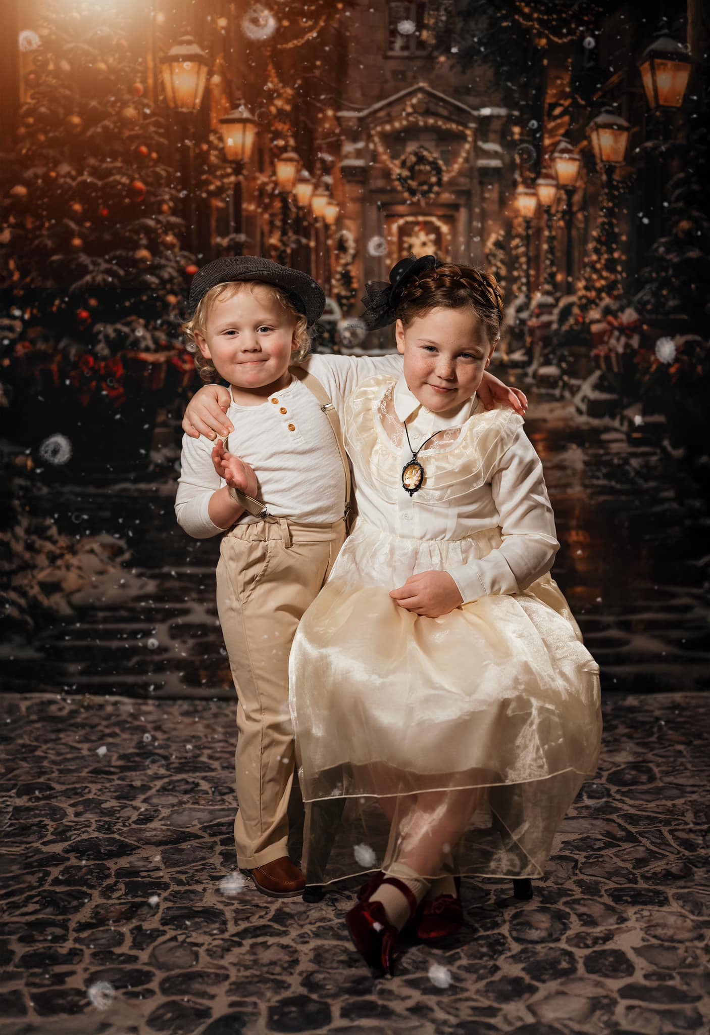 Kate Extérieur Sapin de Noël Nuit Rue Lampadaire Toile de fond conçue par Chain Photographie - Kate Backdrop FR