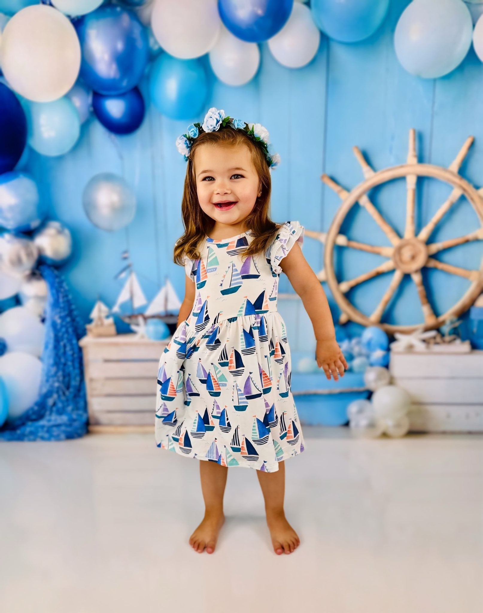 Kate Anniversaire Nautique Ballons Voilier Toile de fond conçue par Emetselch - Kate Backdrop FR
