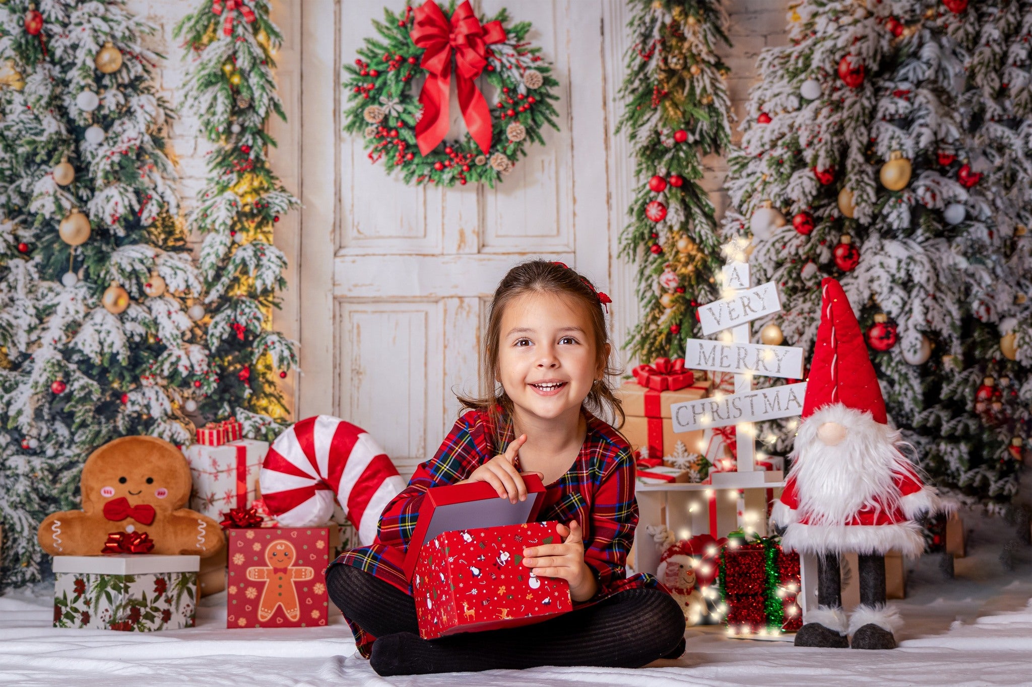 Kate Sapin de Noël Porte Neige Cadeaux Toile de fond conçue par Emetselch - Kate Backdrop FR