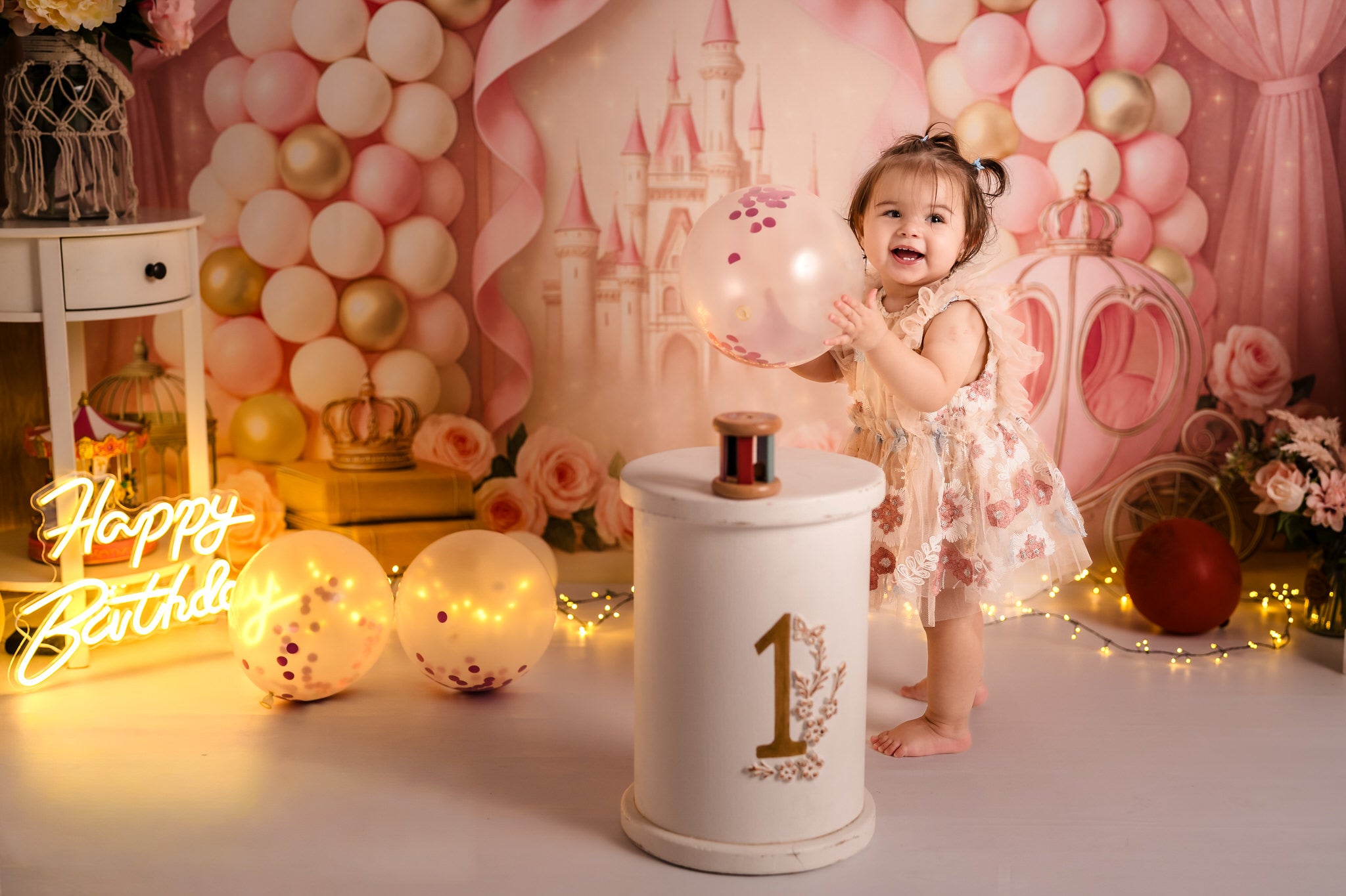 Kate Princesse Château Carrosse Rose Toile de fond conçue par Ashley Paul - Kate Backdrop FR