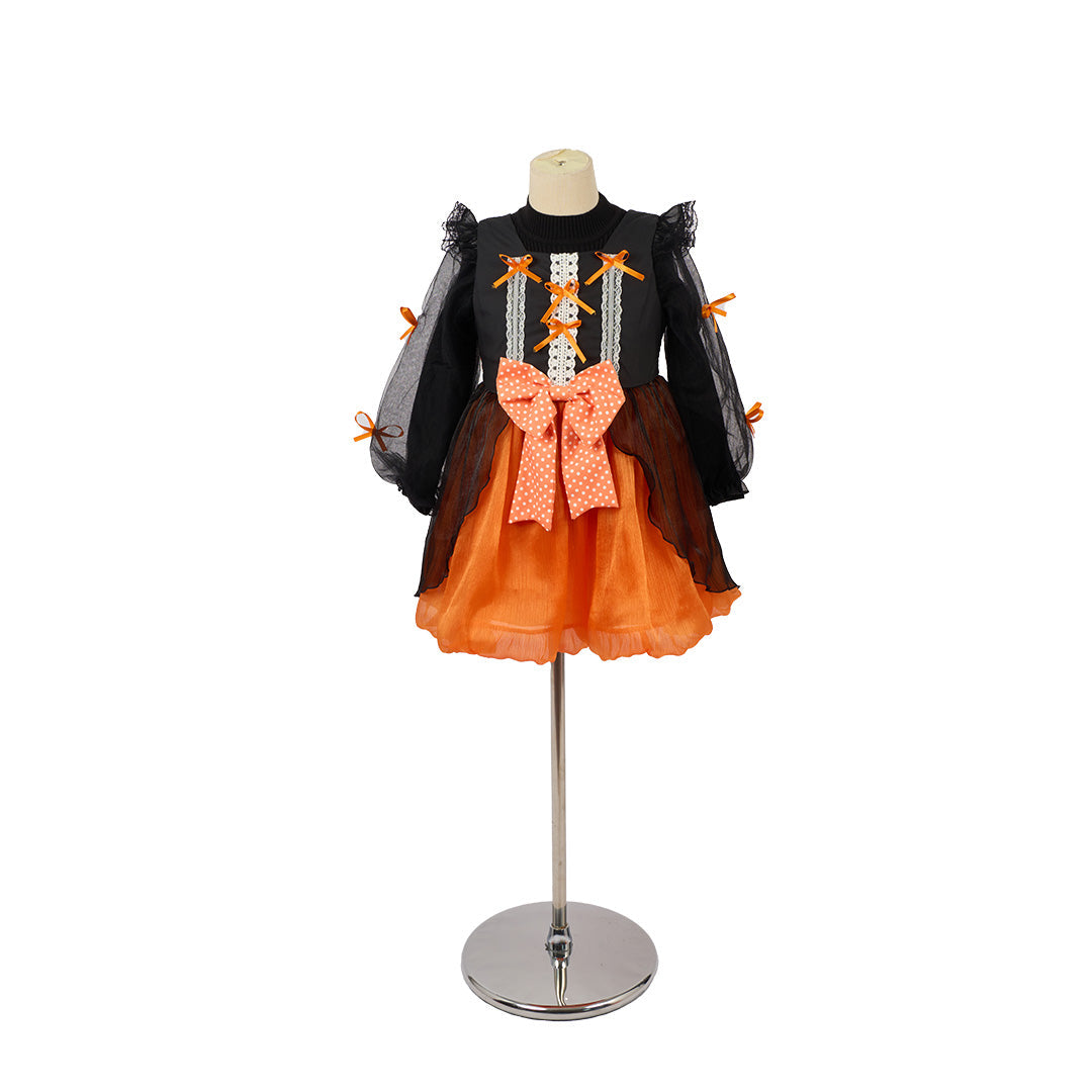 Kate Halloween Noir et Orange Robe Enfant avec Chapeau de Sorcier - Kate Backdrop FR