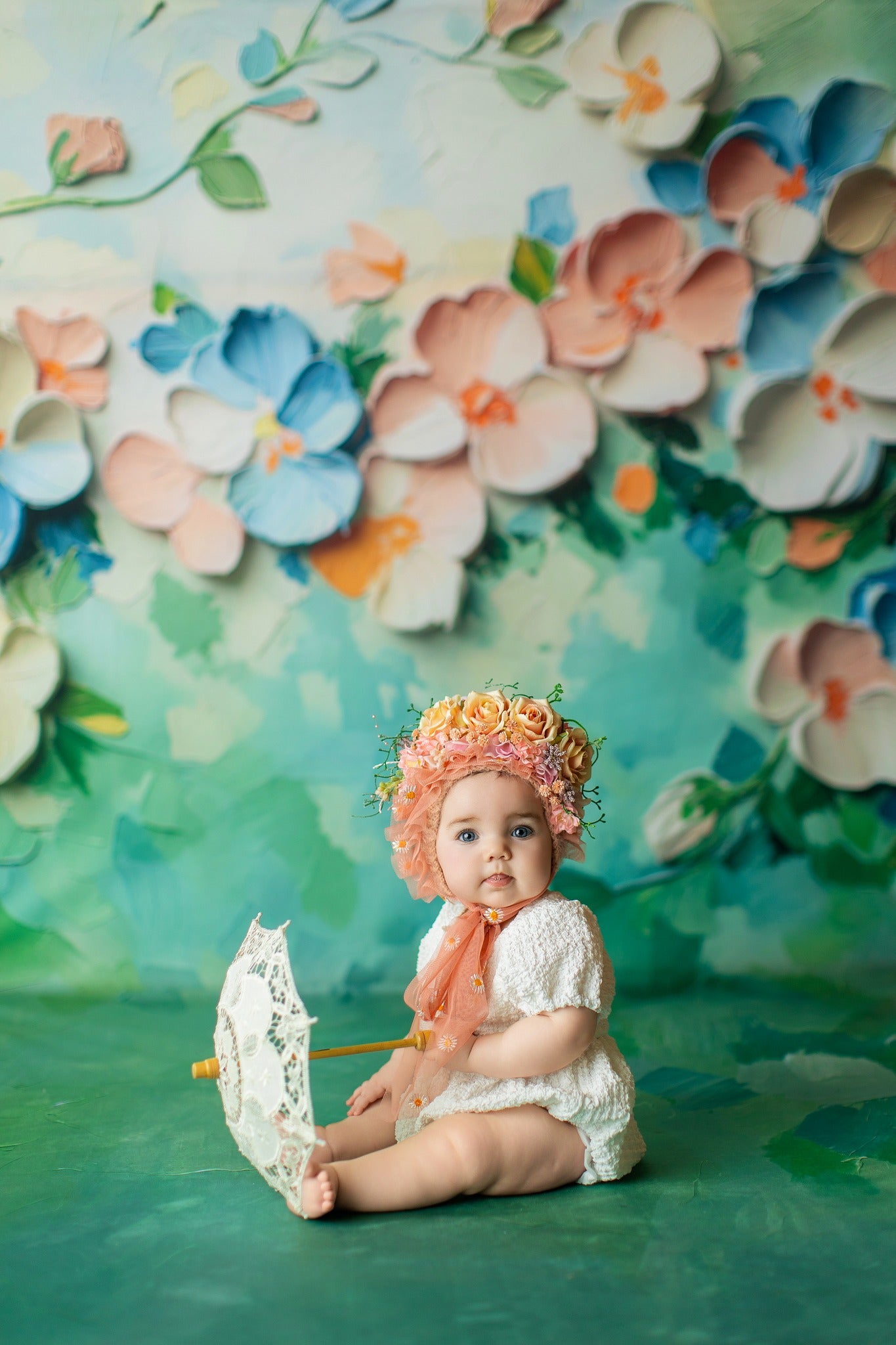 Kate Fleurs Peinture Pastel Beaux-Arts Vert Toile de fond conçue par GQ - Kate Backdrop FR