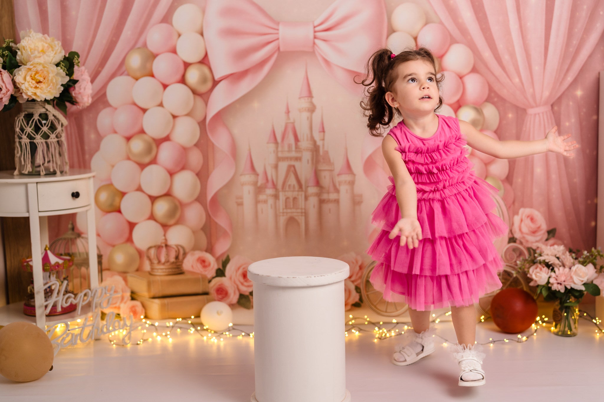 Kate Princesse Château Carrosse Rose Toile de fond conçue par Ashley Paul - Kate Backdrop FR