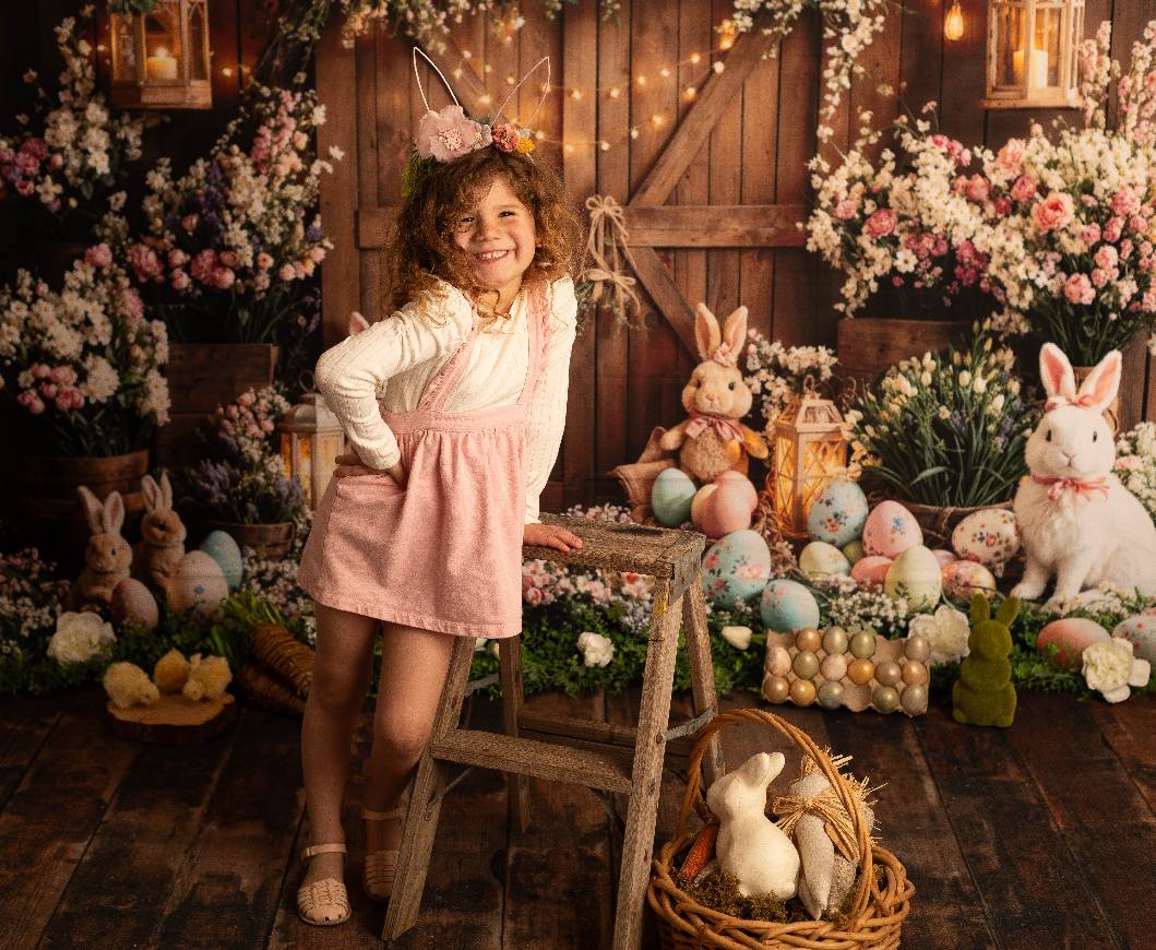 Kate Pâques Lapin Fleurs Œufs Porte en bois Toile de fond conçue par Emetselch - Kate Backdrop FR