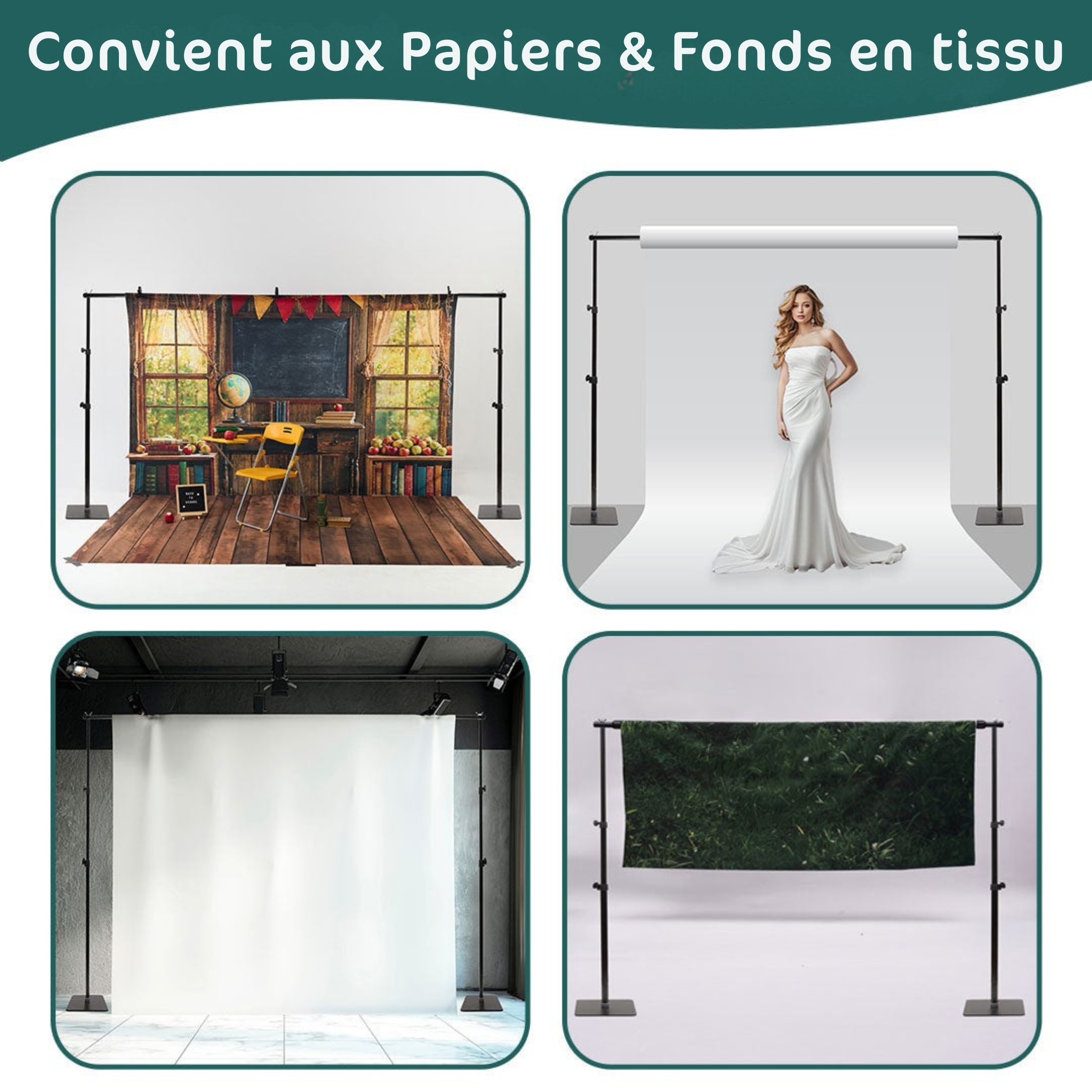 Kate Support Réglable à Base Carrée Léger 3x2,4m pour Fond et Papier Photographie