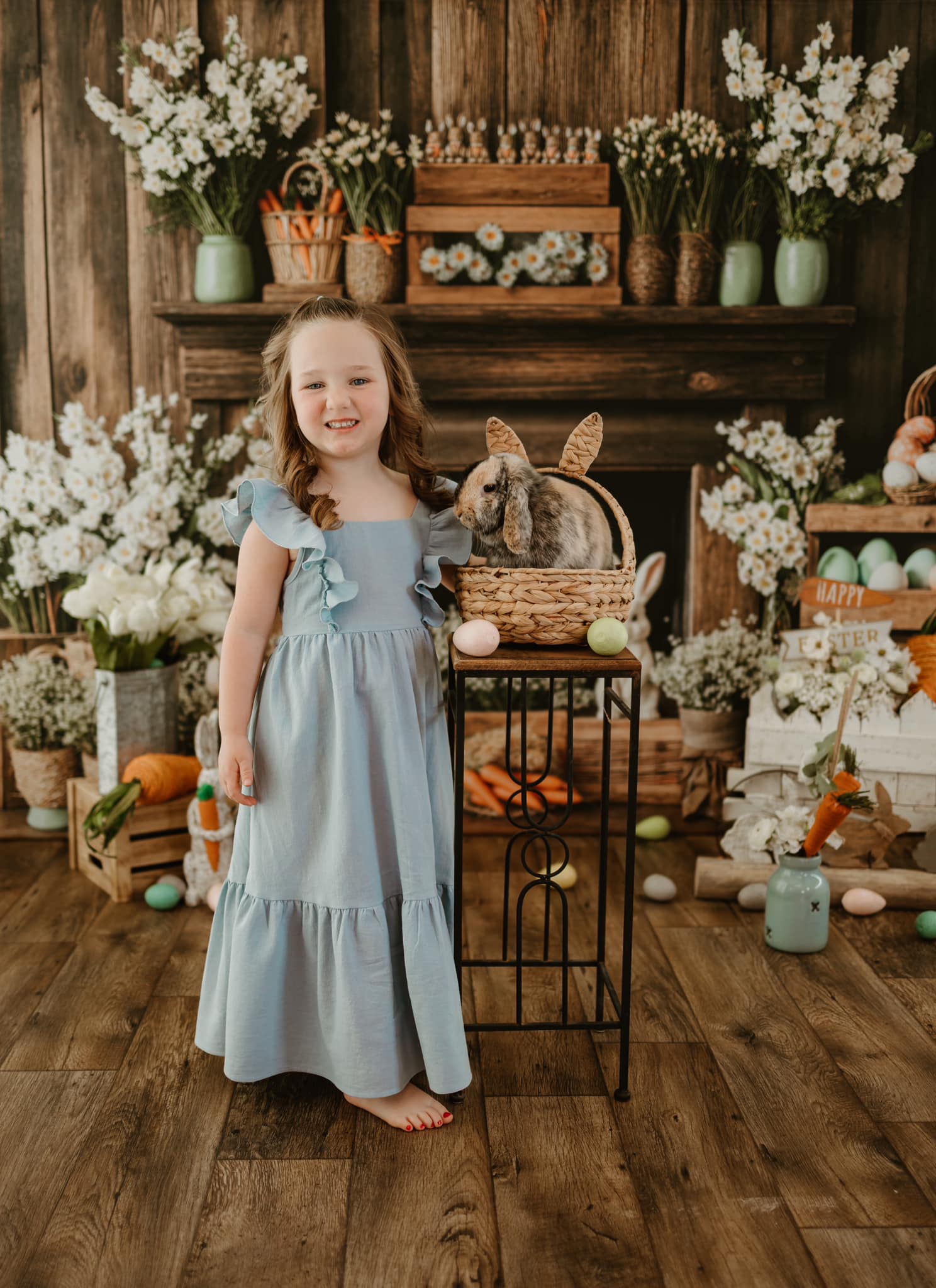 Kate Pâques Cheminée Lapin Rustique Floral Toile de fond conçue par Emetselch - Kate Backdrop FR