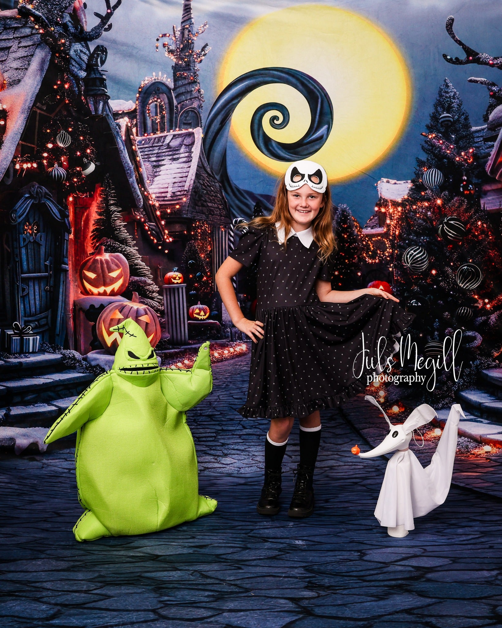 Kate Halloween Citrouille Sombre Ville Rue Toile de fond conçue par Mini MakeBelieve - Kate Backdrop FR