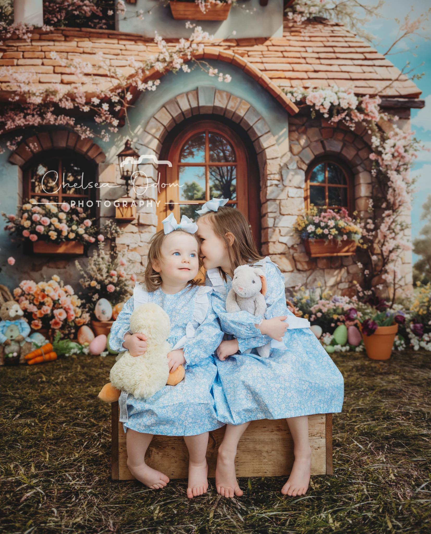 Kate Pâques Cottage Fleurs Œufs Soleil Toile de fond conçue par Emetselch - Kate Backdrop FR