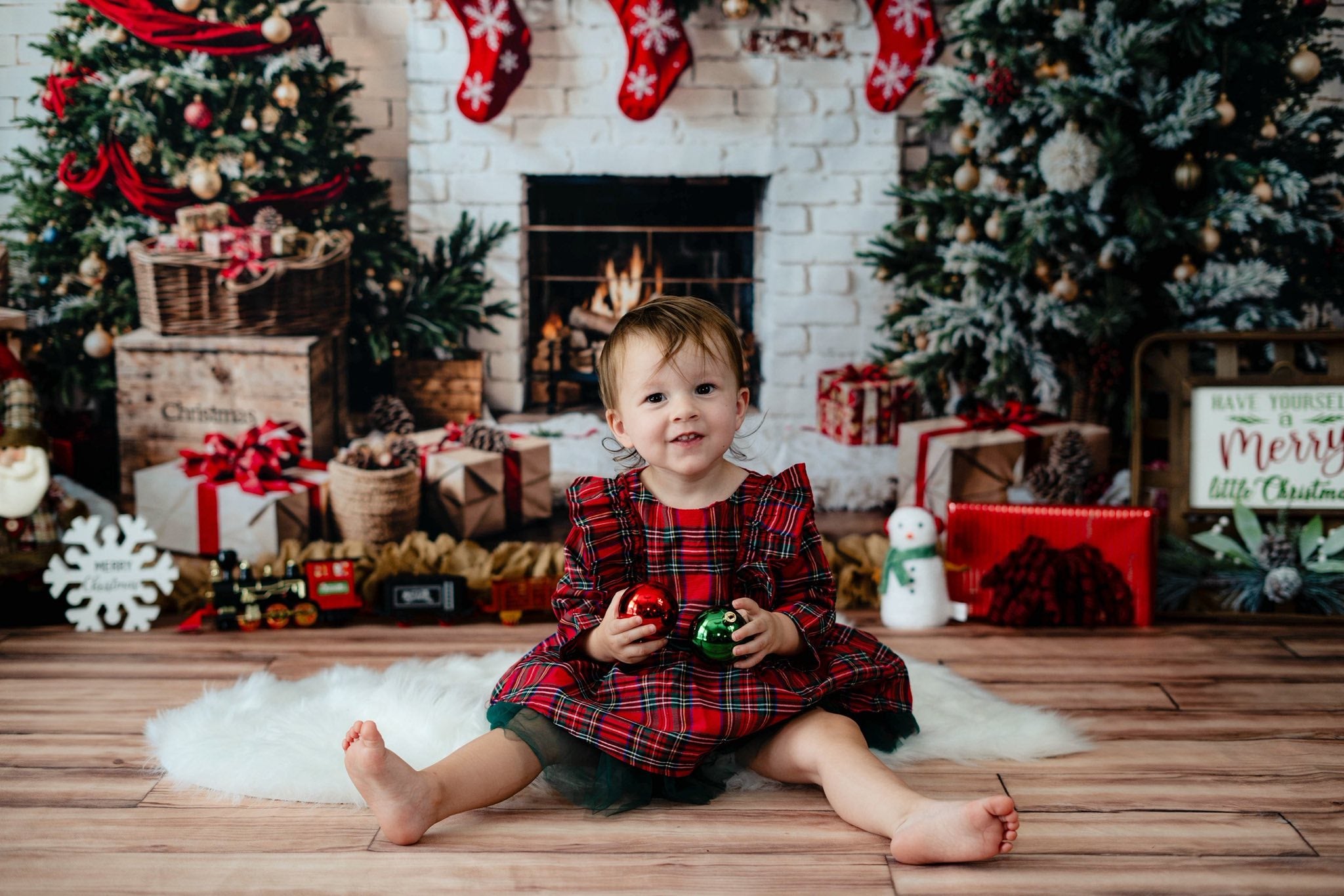 Kate Noël Blanc Cheminée en brique Cadeaux Toile de fond conçue par Emetselch - Kate Backdrop FR