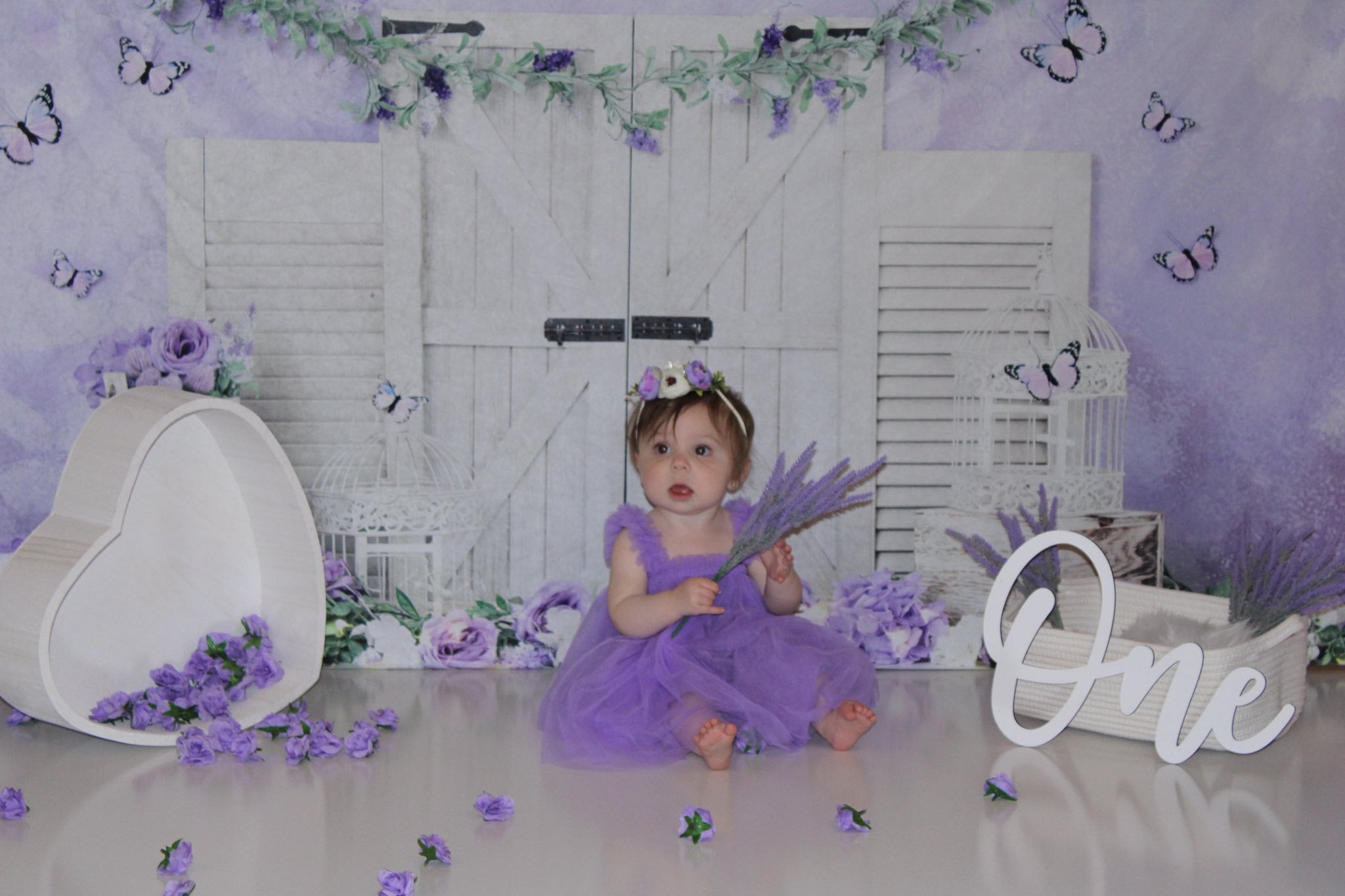 Kate Fleurs violettes Cake smash Porte Toile de fond conçu par Ashley Paul