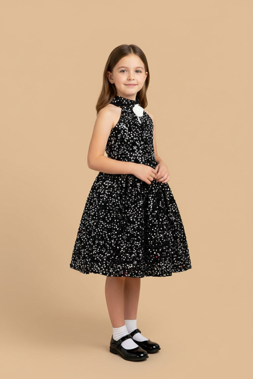 Kate Noir Paillettes Fête Robe pour Enfants - Kate Backdrop FR