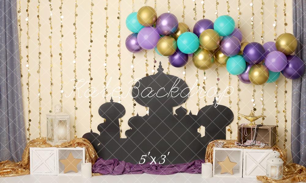 Kate Anniversaire Palais Oriental Ballons Toile de fond conçue par Melissa King - Kate Backdrop FR