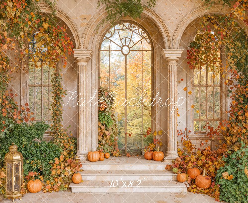 Kate Automne Arche Rétro Citrouilles Feuillage Toile de fond conçue par Emetselch - Kate Backdrop FR