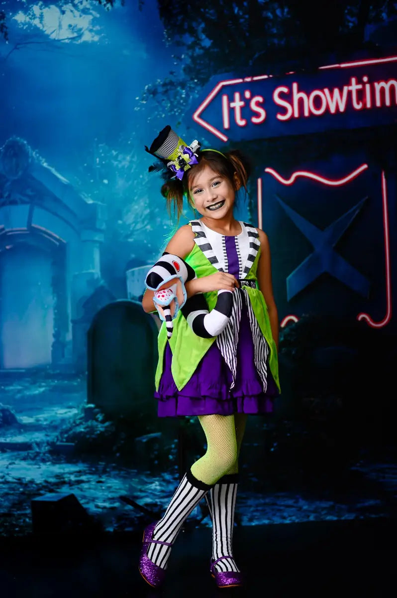 Kate Halloween Néon Cimetière Nuit Toile de fond conçue par Emetselch - Kate Backdrop FR