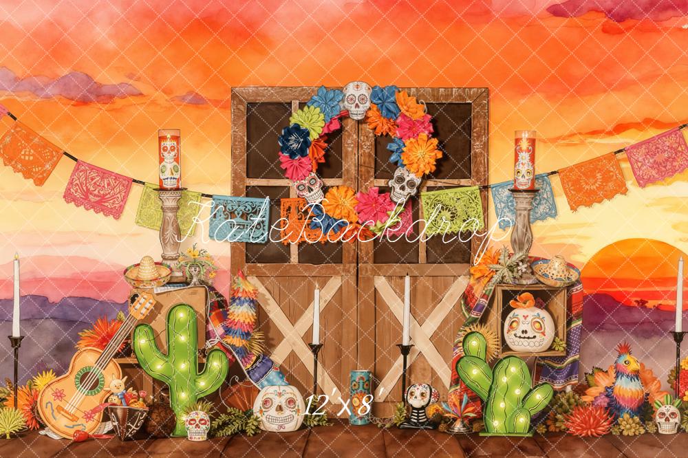 Kate Mexicain Halloween Porte Cactus Toile de fond en Laine conçue par Emetselch