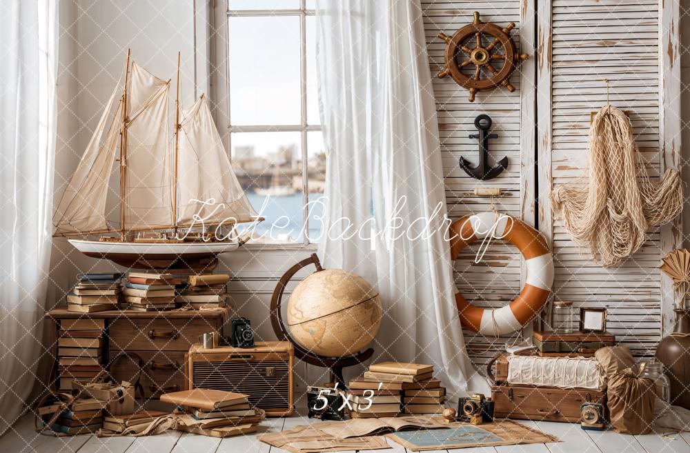 Kate Nautique Voilier Hublot Livres Vintage Toile de fond conçue par Emetselch