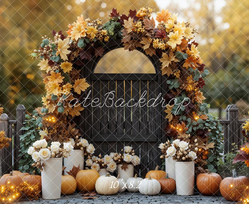 Kate Automne Arche Fleurs Citrouilles Toile de fond conçue par Mini MakeBelieve