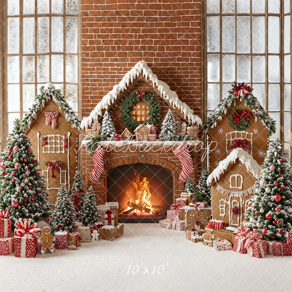 Kate Noël Maisons Pain d’Épice Cheminée Toile de fond conçue par Emetselch - Kate Backdrop FR
