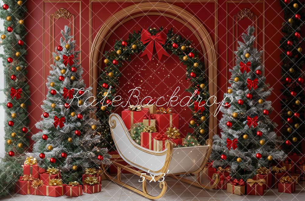 Kate Noël Arche Cadeaux Traîneau Rouge Toile de fond conçue par Mini MakeBelieve - Kate Backdrop FR