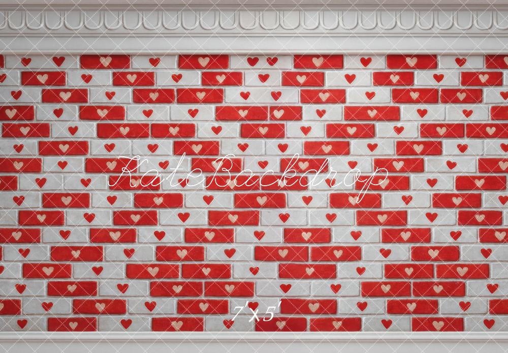 Kate La Saint Valentin Mur Brique Cœurs Toile de fond conçue par Mini MakeBelieve