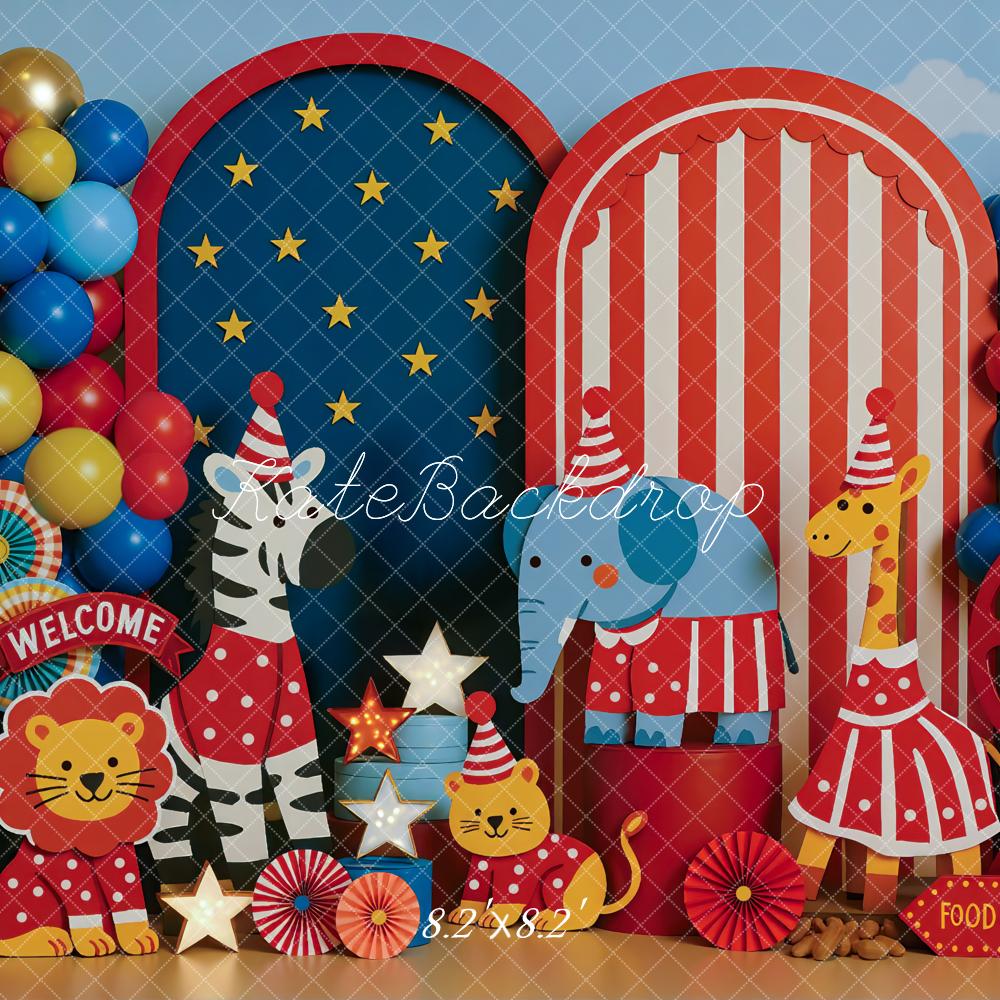 Kate Enfant Cirque Animaux Ballons Toile de fond conçue par Mini MakeBelieve