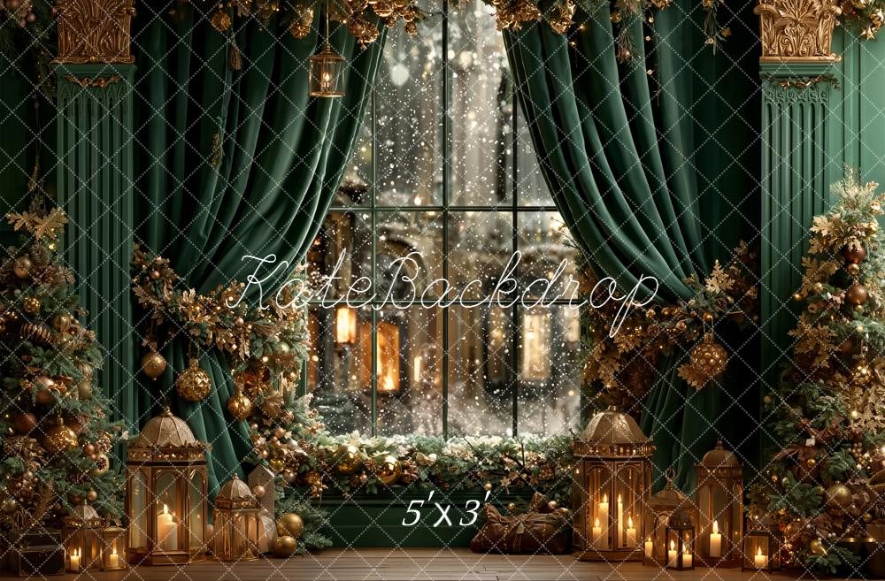 Kate Noël Fenêtre Rideaux Lanternes Vert Toile de fond conçue par Emetselch - Kate Backdrop FR