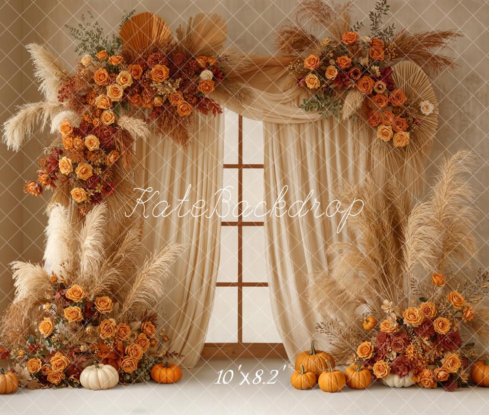 Kate Automne Boho Fleurs Citrouilles Toile de fond en Laine conçue par Emetselch - Kate Backdrop FR