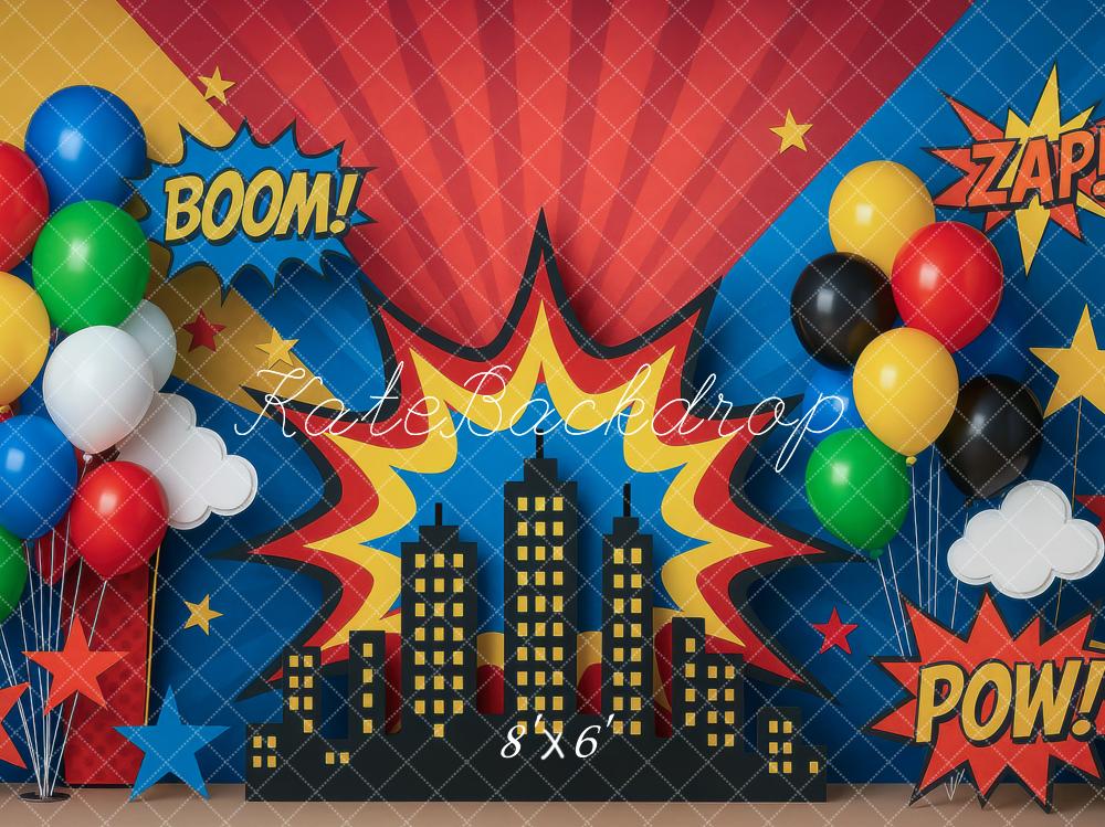 Kate Bande Dessinée Ville Ballons Étoiles Toile de fond conçue par Mini MakeBelieve